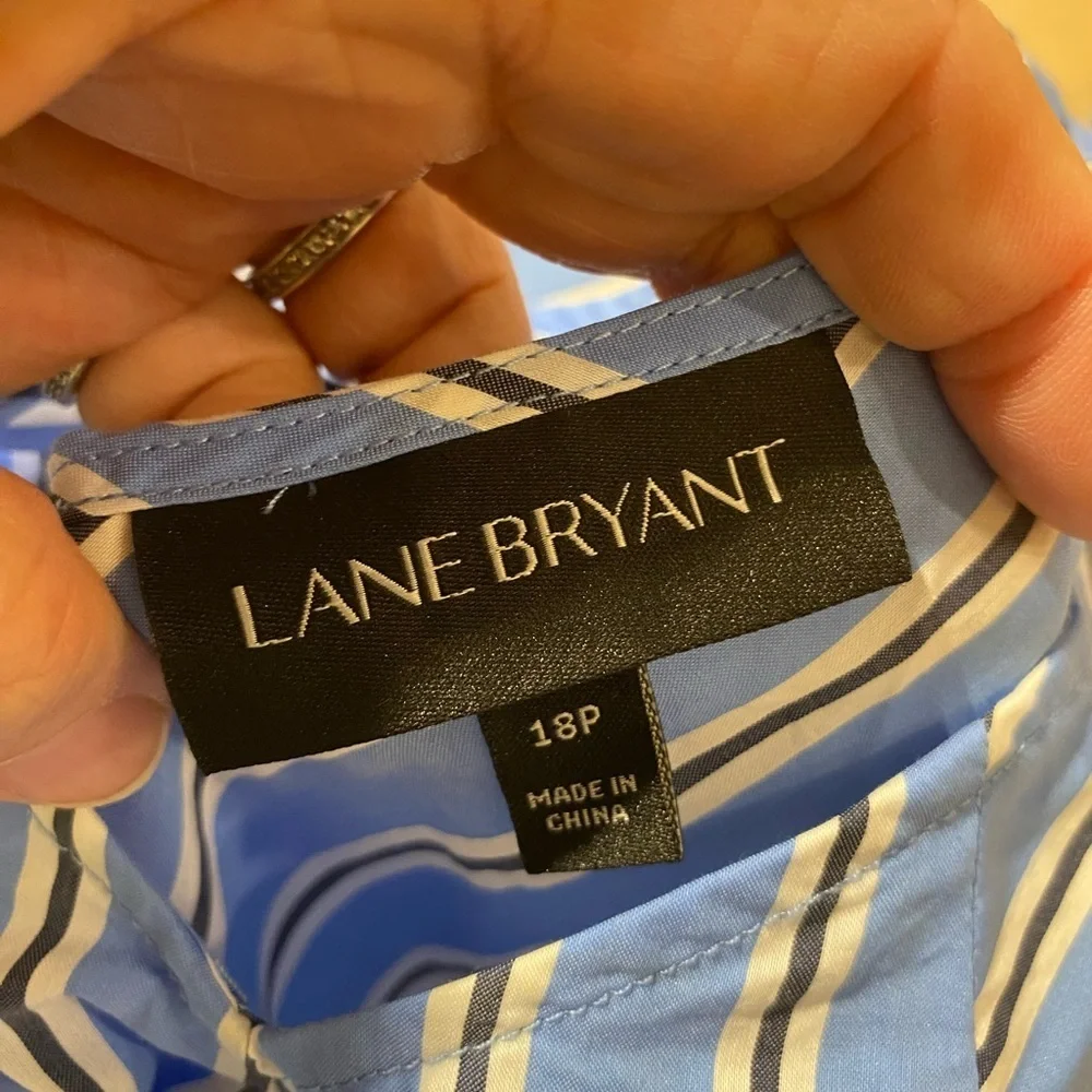 Lane Bryant Blue and White Striped Blouse with Floral Lace 18P (OS)